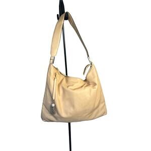 St. John Women's Rhinestone Wide Shoulder Strap Leather Hobo Bag 13x15 Beige